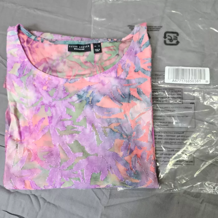 Susan Graver Weekend Womens 5X Tunic Top Fuchsia Multi Abstract 3/4 Sleeve - Main