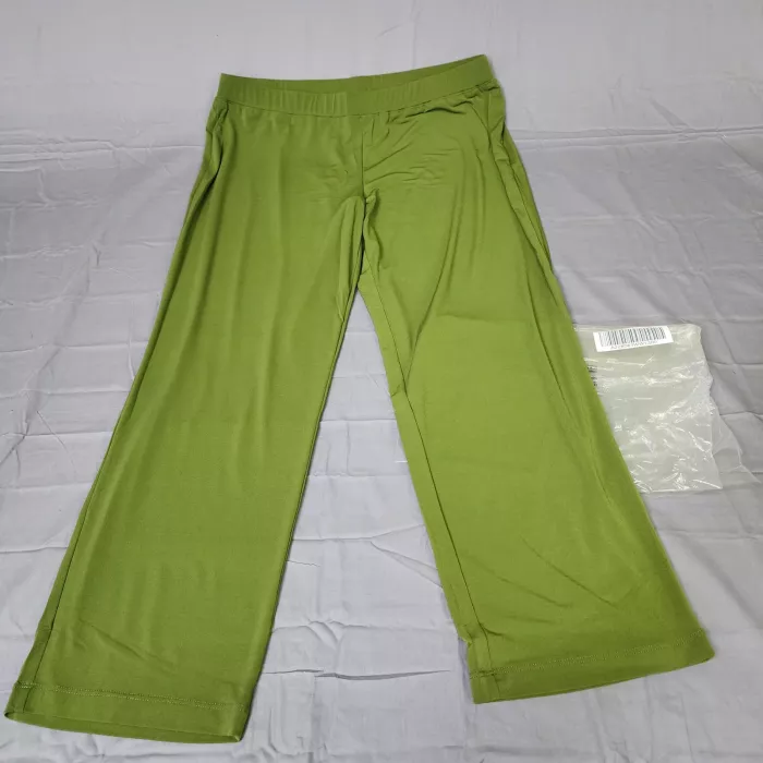 Susan Graver Womens Plus 1X Wide Leg Pants High Rise Stretch Tuscan Olive Green - Main