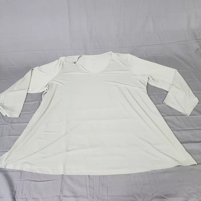 Susan Graver Womens Plus 4X Tunic T-Shirt V-Neck Long Sleeve Gray Stretch - Front