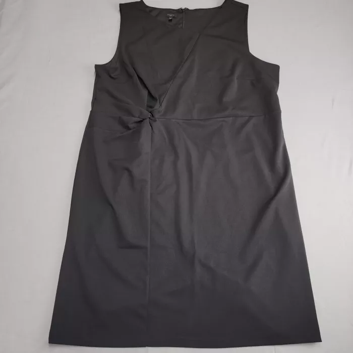 Talbots Womens 20W Black Sheath Dress Sleeveless V Neck Twist Front Midi - Front