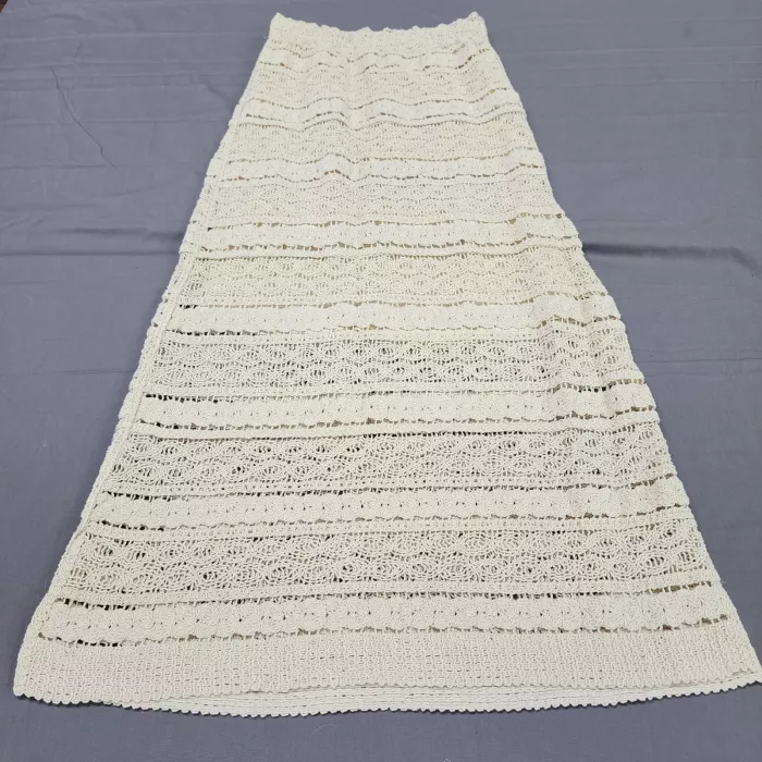Talisman Womens Skirt S/M Ivory Cotton Crochet Scalloped Lined Boho Maxi - Front