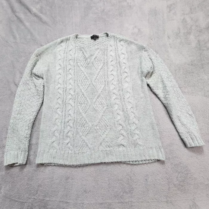 The Limited Cable Knit Sweater Women's Small Seafoam Green Wool Blend Crew Neck - Front