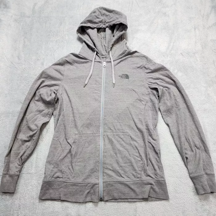 The North Face Hoodie Women's XL Heather Gray Tri-Blend Full Zip Sweatshirt Logo - Front