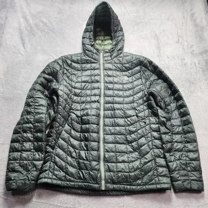 The North Face ThermoBall Hoodie Jacket Men's Size M Olive Green Puffer Full Zip - Front