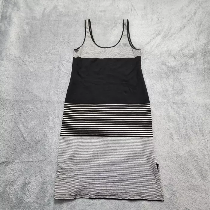 Theory Tegano Engineered Tee Dress Women's Small Black White Stripe Tank - Front