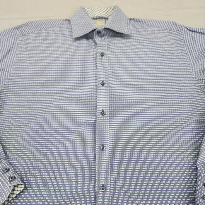 Thomas Dean Men's XL Long Sleeve Button Up Shirt Blue Geometric Contrast Cuffs - Main