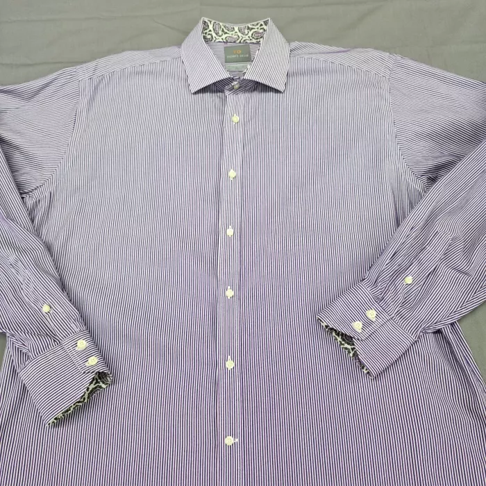 Thomas Dean Mens XL Purple Striped Button Up Shirt Long Sleeve Pima Cotton - Main