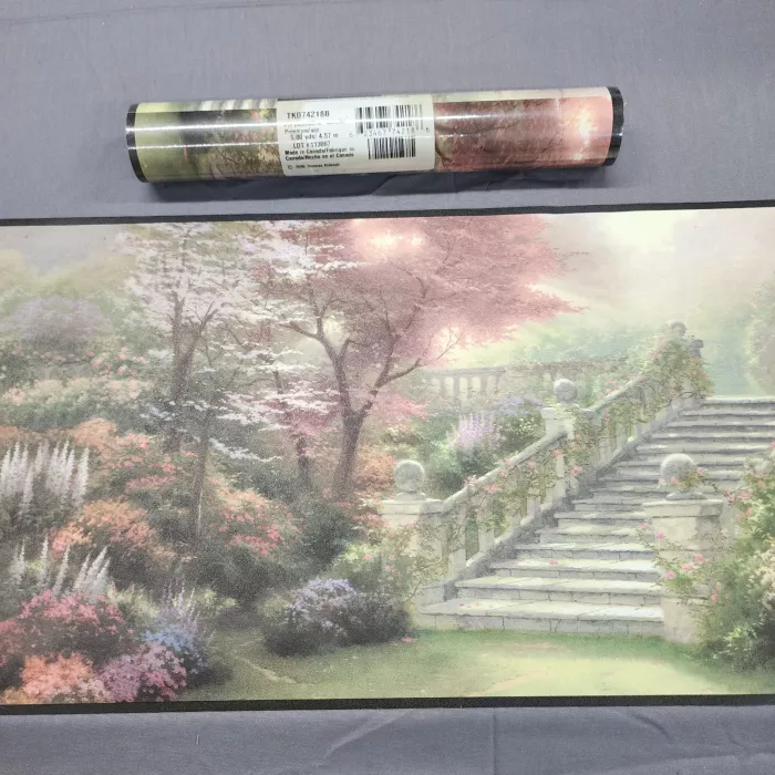 Thomas Kinkade Cottage Garden Wallpaper Border Prepasted Vinyl New Sealed - Main