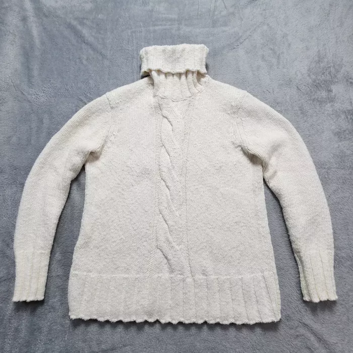 Tommy Bahama Women's Sweater Size S Ivory Cable Knit Turtleneck Cotton Pullover - Front