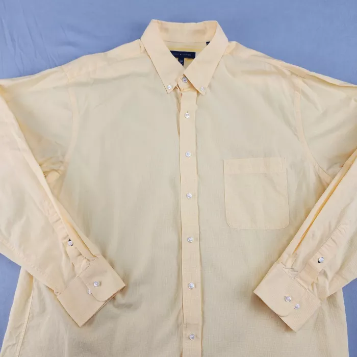 TOMMY HILFIGER Men's Yellow Gingham Button Down Shirt 17.5 Tall XL Long Sleeve - Main