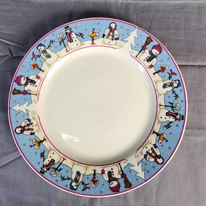 Top Hat Snowman Ceramic Snowman Dinner Plate 1997 Christmas Holiday Dish - Front