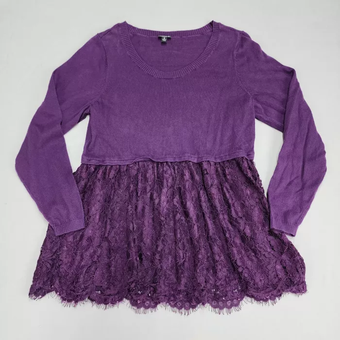 Torrid Womens Size 2 2X Plus Purple Peplum Sweater Lace Hem Scoop Neck Pullover - Front