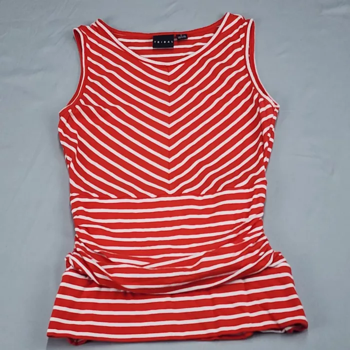 Tribal Womens Tank Top Size M Red White Striped Ruched Cotton Modal Stretch - Front