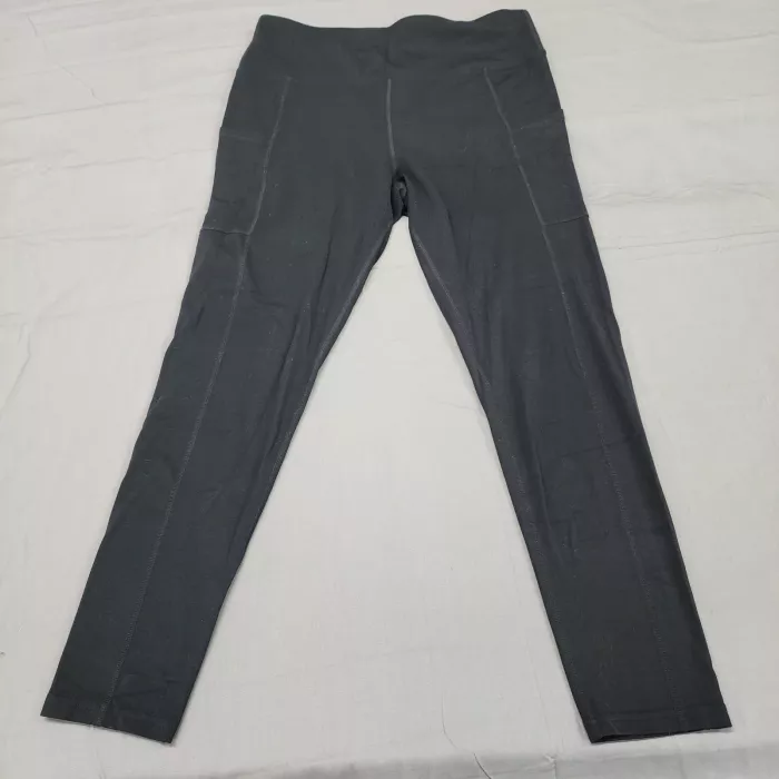 Tuff Athletics Womens XL Black High Rise Ankle Leggings Side Pockets Stretch - Front