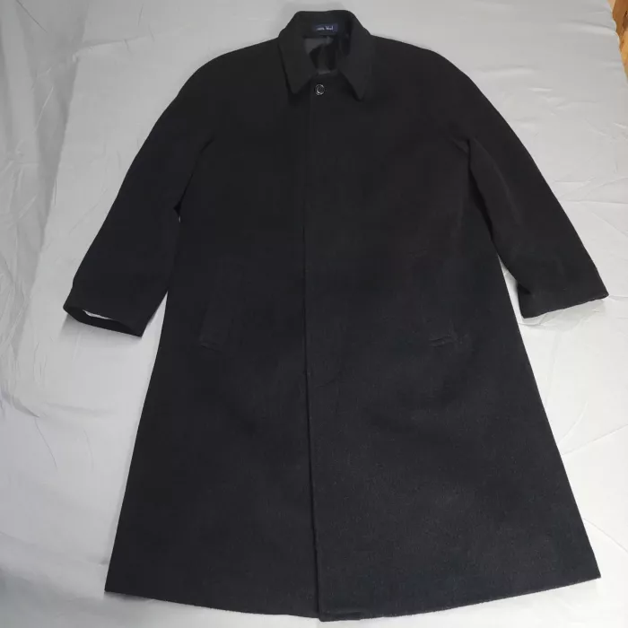 Turnbury Men's Overcoat 44R Black 100% Wool Long Jacket Hidden Button Winter - Front