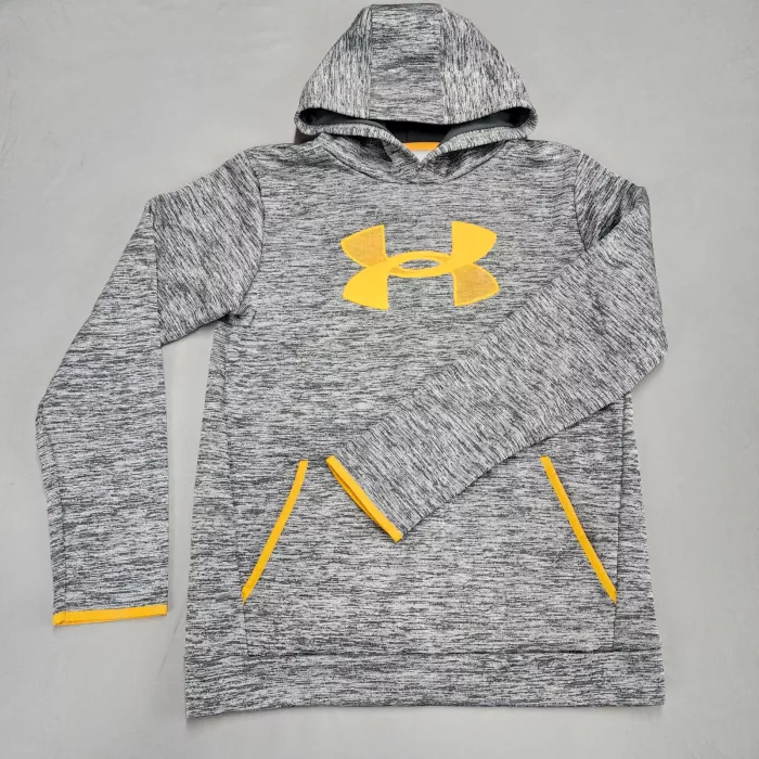 Under Armour Boys YXL Gray Heathered Fleece Pullover Hoodie Big Logo Graphic - Main