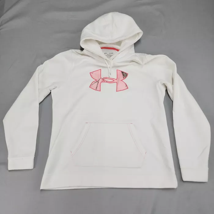 Under Armour ColdGear Hoodie Womens XL White Pink Realtree Camo Logo Pullover - Front