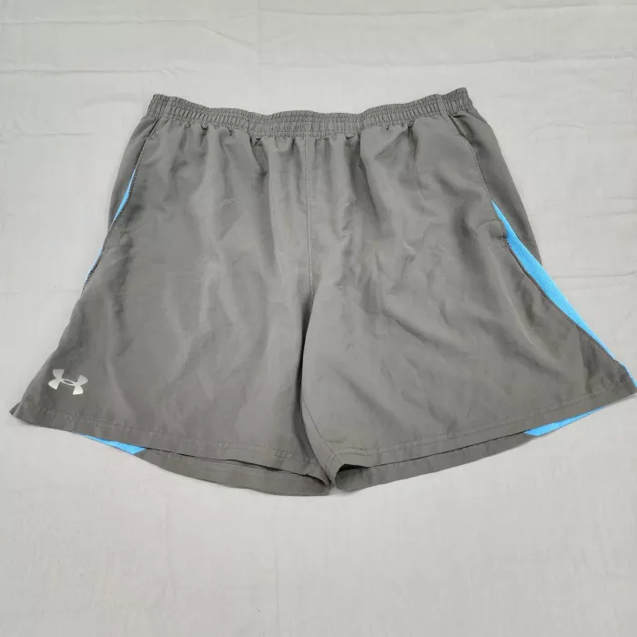 Under Armour HeatGear Athletic Gym Shorts Mens XL Gray Blue Mesh 6.5 Inseam - Front
