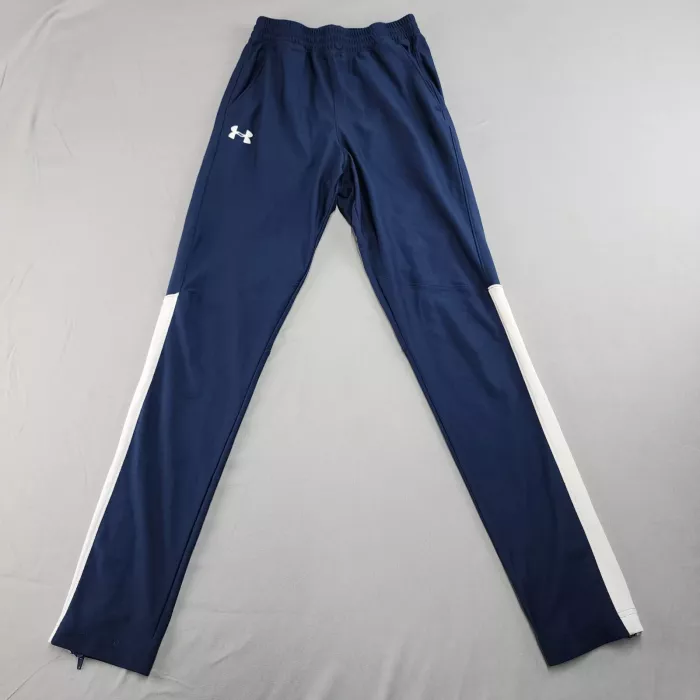 Under Armour Men's S Navy Blue Track Pants Mid Rise Fitted Athletic Side Stripe  - Front