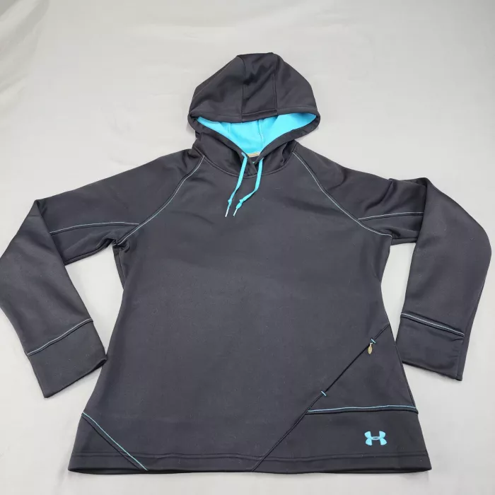 Under Armour Men's XL Black Pullover Hoodie Fleece Thumbholes Zip Pocket - Front