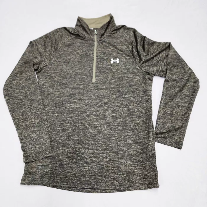 Under Armour Mens M Heathered Green 1/4 Zip Pullover Mock Neck Long Sleeve - Front