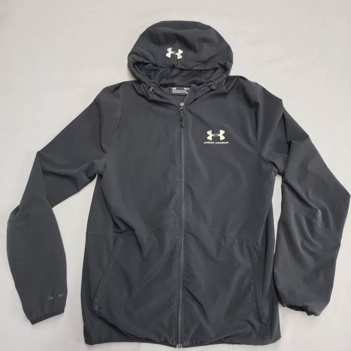 Under Armour Storm HeatGear Windbreaker Jacket Mens S Black Full Zip Hooded - Front