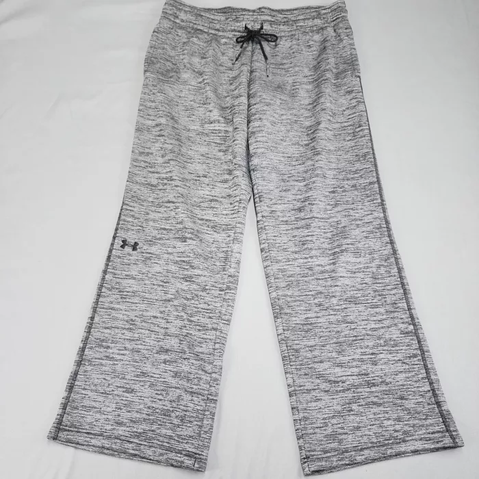 Under Armour Womens XL Heather Gray Knit Sweatpants Mid Rise Drawstring Pockets - Front
