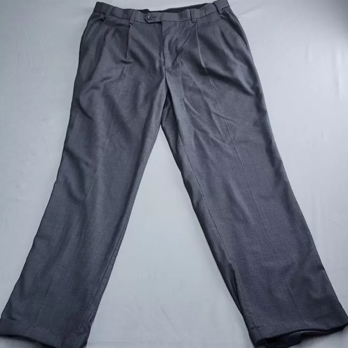Van Heusen Mens Dress Pants 36x34 Charcoal Grey Pleated Cuffed Slacks Business - Front