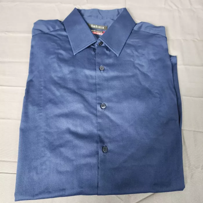 Van Heusen Mens Dress Shirt 15 32/33 Navy Blue Slim Fit Stretch Flex Collar - Main