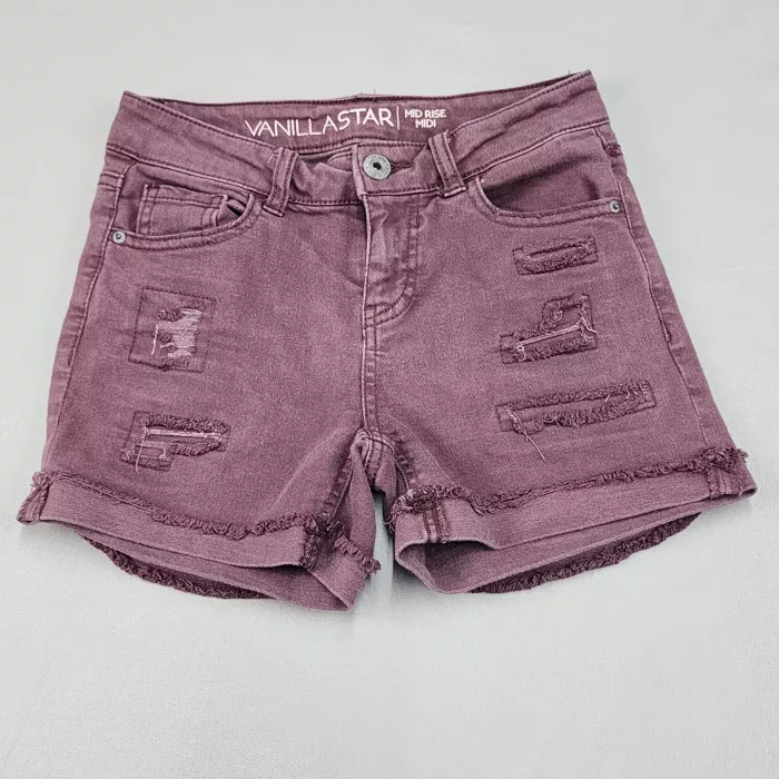 Vanilla Star Women's Size 0 Purple Denim Shorts Distressed Cut-Off Mid Rise - Front