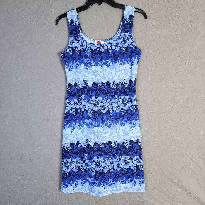 Venus Women's Dress Size M Blue Floral Tropical Sleeveless Scoop Neck Stretch - Front