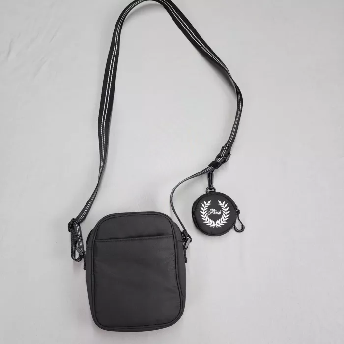 Victoria's Secret PINK Black Nylon Crossbody Bag Detachable Coin Purse - Front