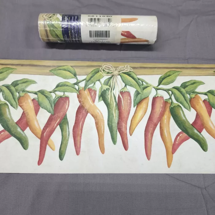 Village Chili Pepper Country Wallpaper Border Red Green Prepasted New Sealed - Main