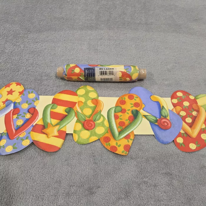 Village Coastal Flip Flop Multicolor Wallpaper Border Prepasted Vinyl New - Main