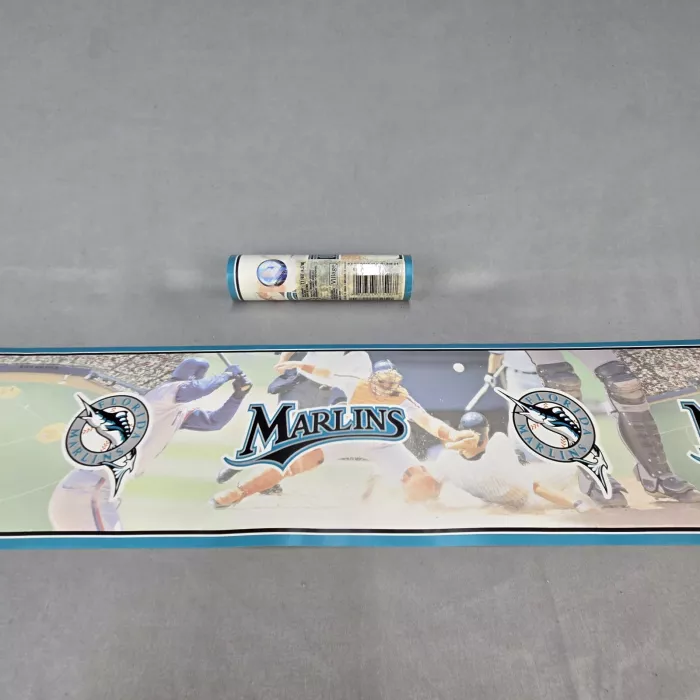 Village Florida Marlins MLB Retro Baseball Wallpaper Border Prepasted Teal New - Main