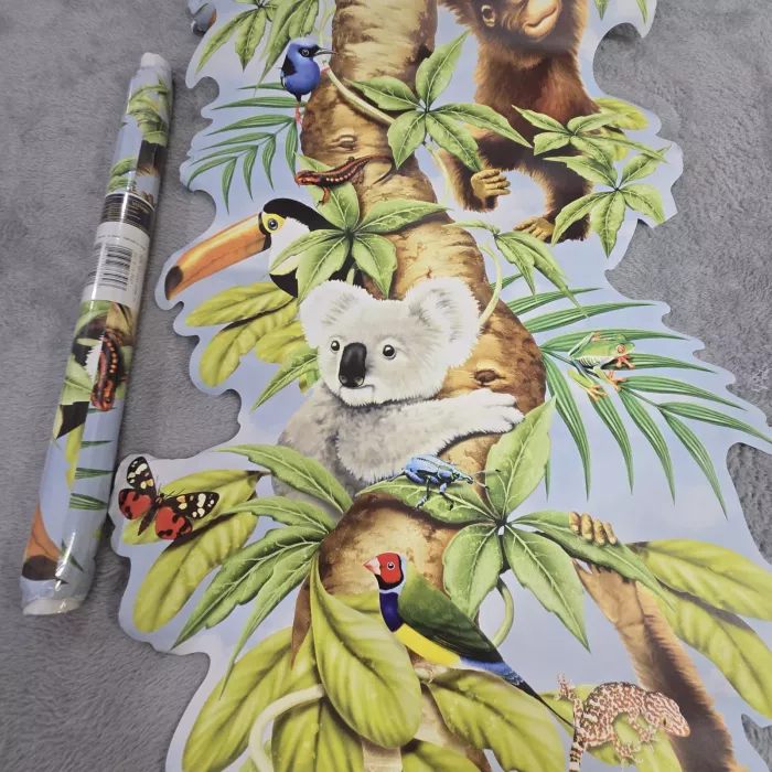 Village Kids Jungle Animal Multicolor Wallpaper Border New Prepasted Vinyl - Main