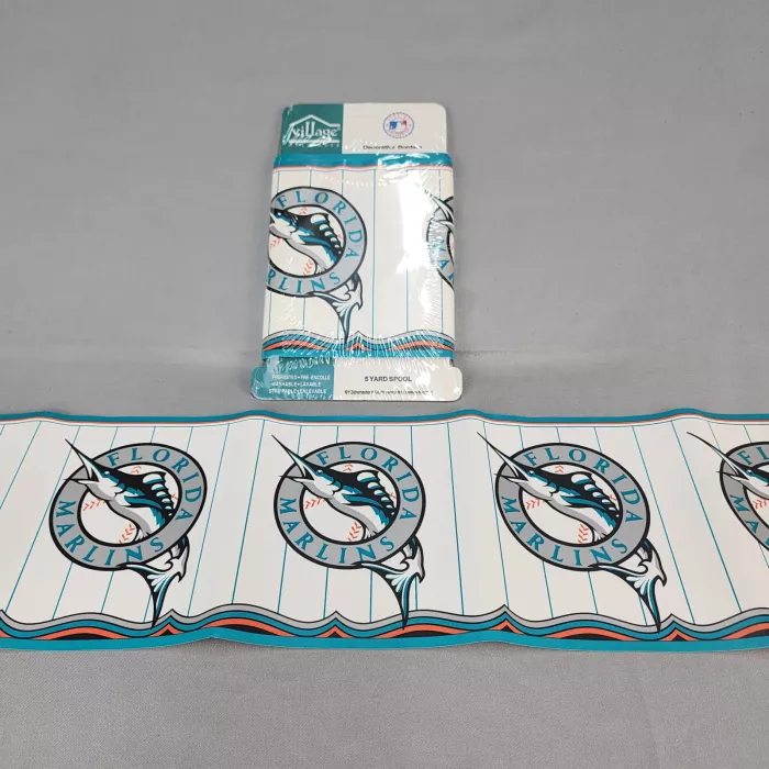 Village MLB Florida Marlins Teal Stripe Wallpaper Border Prepasted New Sealed - Main