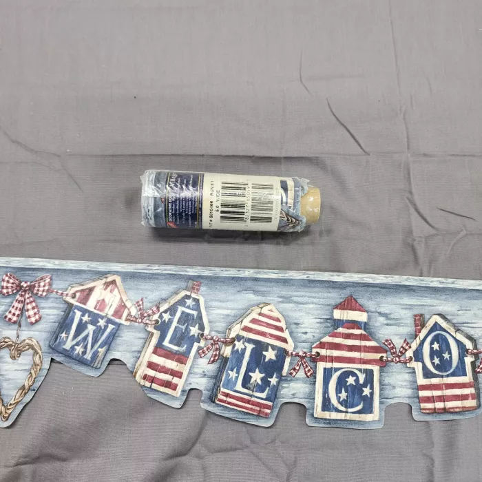 Village Patriotic Birdhouse Welcome Wallpaper Border Prepasted Vinyl New Sealed - Main