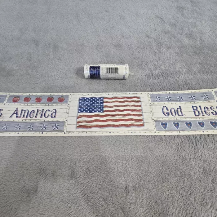 Village Patriotic Country Wallpaper Border Red White Blue Prepasted New Sealed - Main
