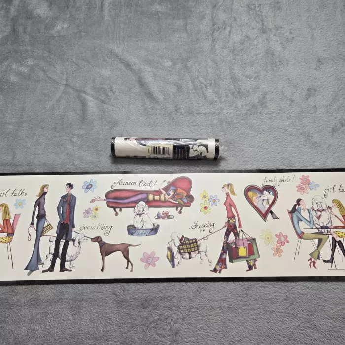 Village Poodle Retro Wallpaper Border Multicolor Prepasted Vinyl New Sealed - Main