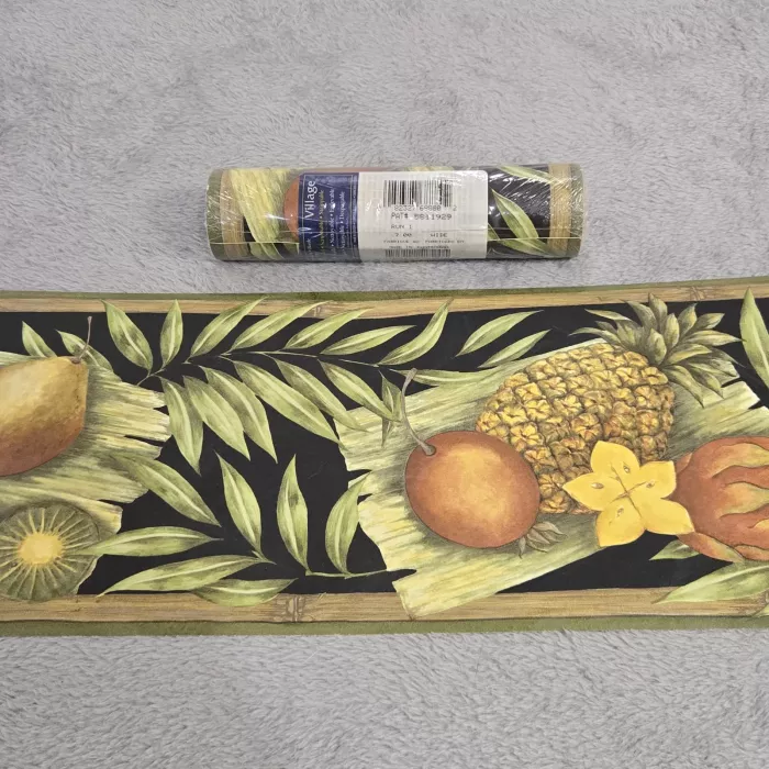 Village Tropical Botanical Green Wallpaper Border Prepasted Vinyl New Sealed - Main