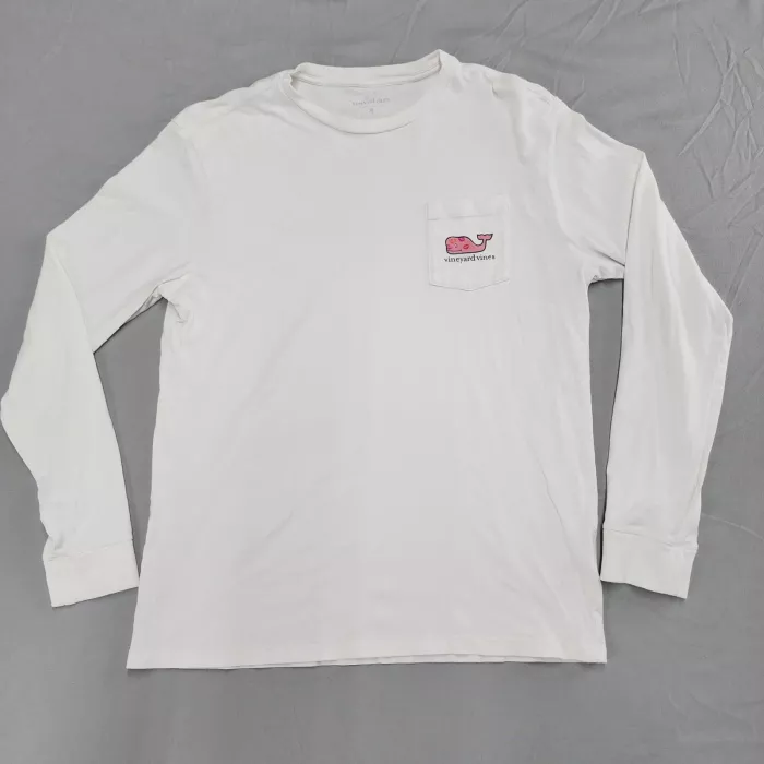 Vineyard Vines Long Sleeve T-Shirt Womens XL White Pocket Whale Logo Cotton - Front