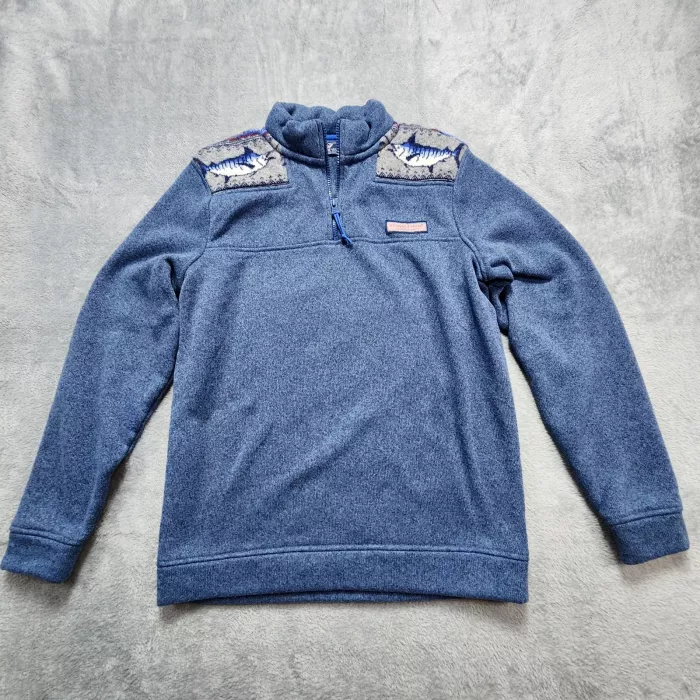 Vineyard Vines Shep Shirt Men's Small Blue 1/4 Zip Pullover Sweater Marlin Yoke - Front