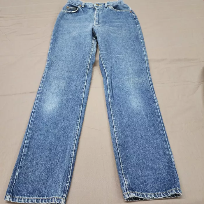 Vintage Lee High Rise Straight Jeans Womens 12 W26x30 Blue Denim Made USA - Front