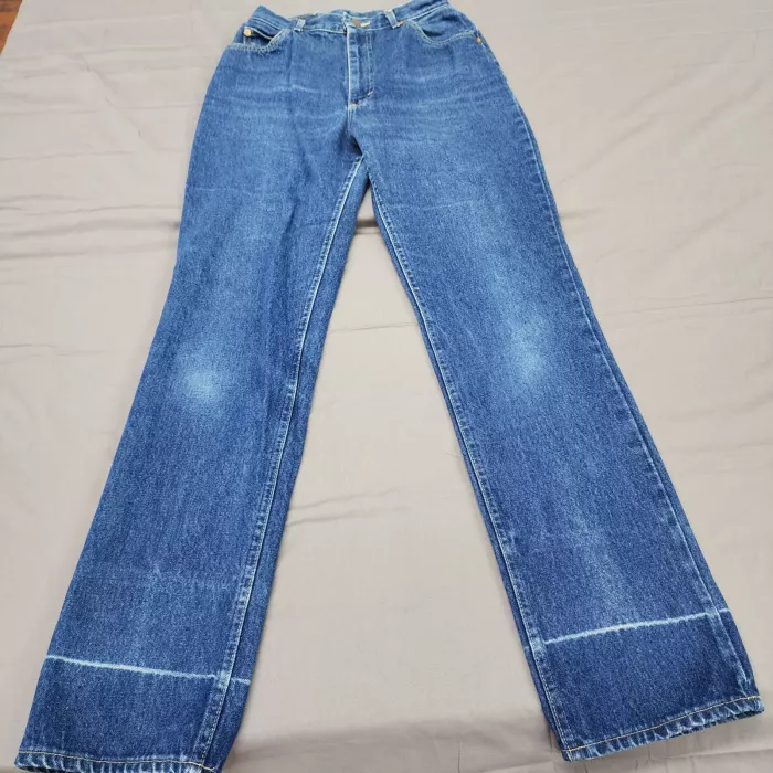 Vintage Lee Jeans Womens 12 W26 L33 Blue Denim High Rise Straight Leg USA Made - Front