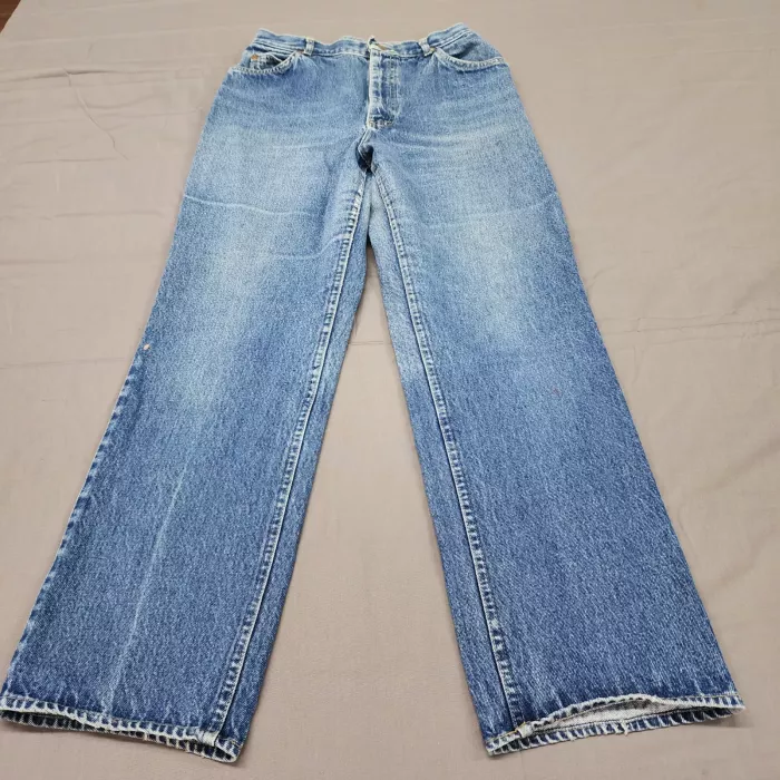 Vintage Lee Women's Jeans Size 27 Wide Leg High Rise Blue Denim Frayed Hem - Front