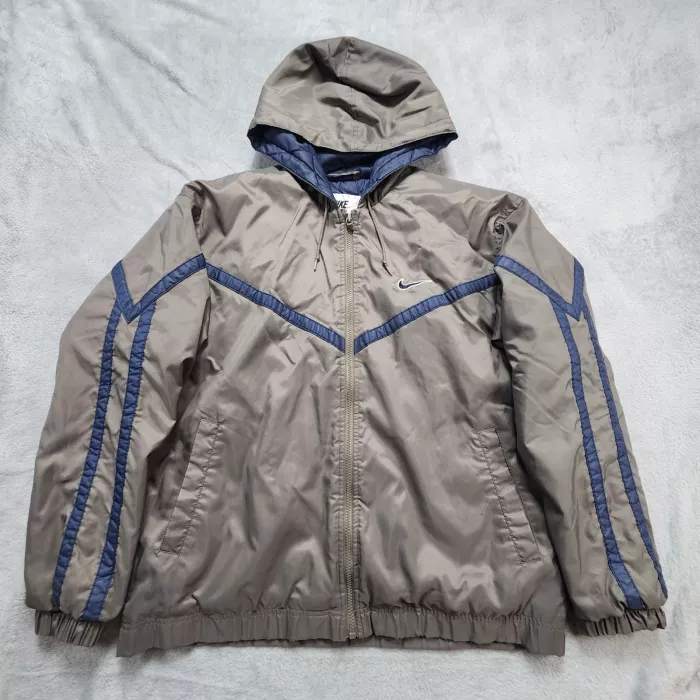 Vintage Nike Windbreaker Jacket Men's M Gray Navy 90s Insulated Hooded Swoosh - Front