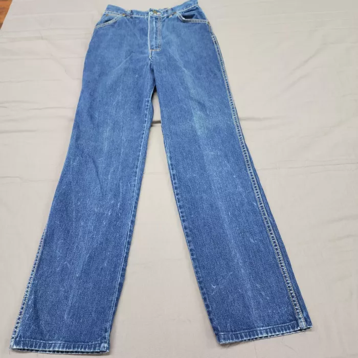 Vintage Wrangler High Rise Straight Jeans Juniors 13 W24 L30 Blue Denim USA - Front