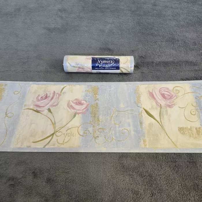 Vymura Olivia Floral Pink Blue Wallpaper Border Prepasted Vinyl New Sealed - Main
