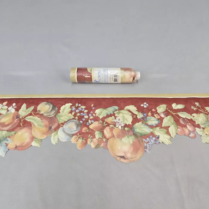 Wall Trends Country Fruit Burgundy Wallpaper Border Prepasted Vinyl New Sealed - Main